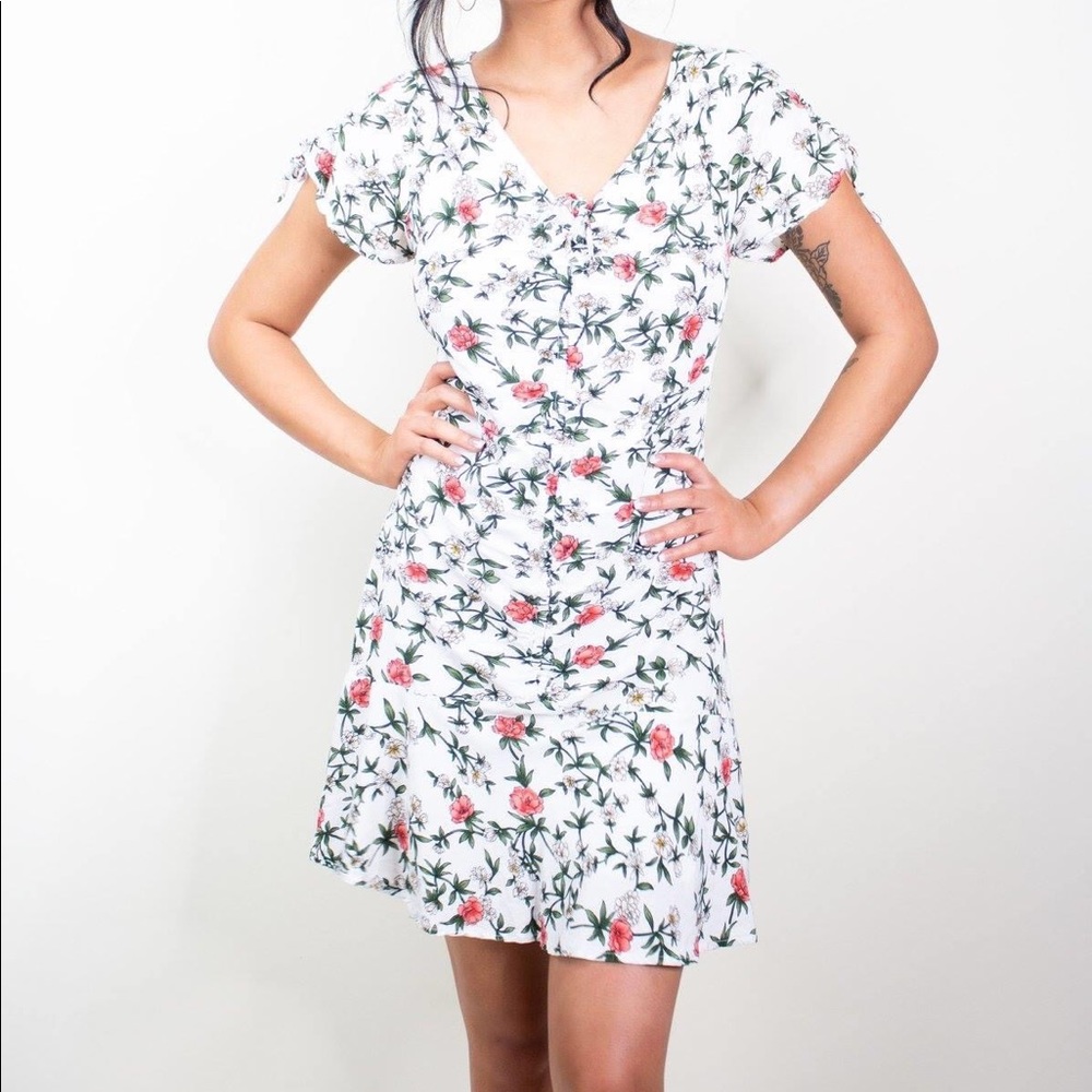 IVORY FLORAL PRINT WOVEN DRESS